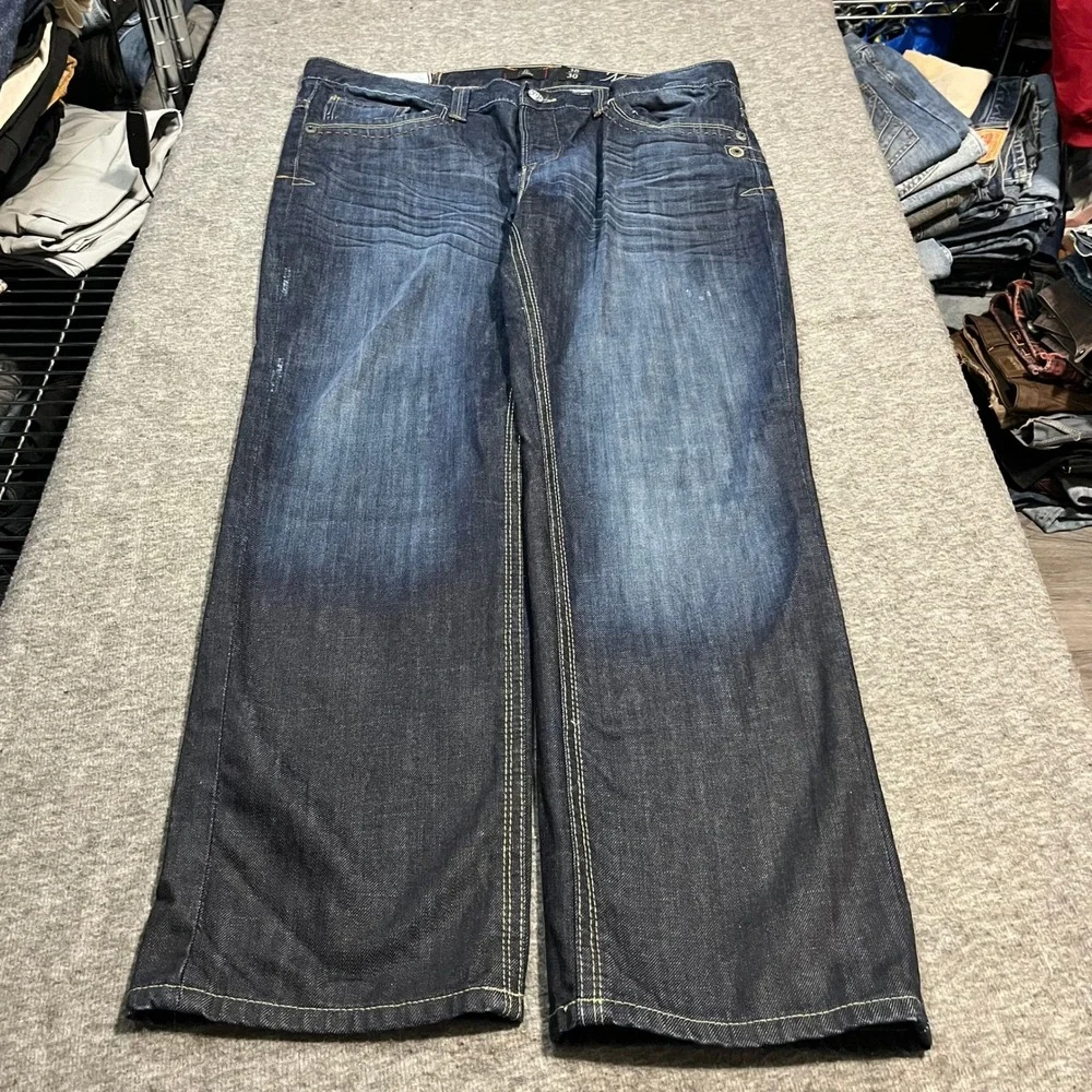 Marc Ecko Cut & Sew Mens 38x30 Slim Bootcut Jeans Dark Wash Embroidered Blue